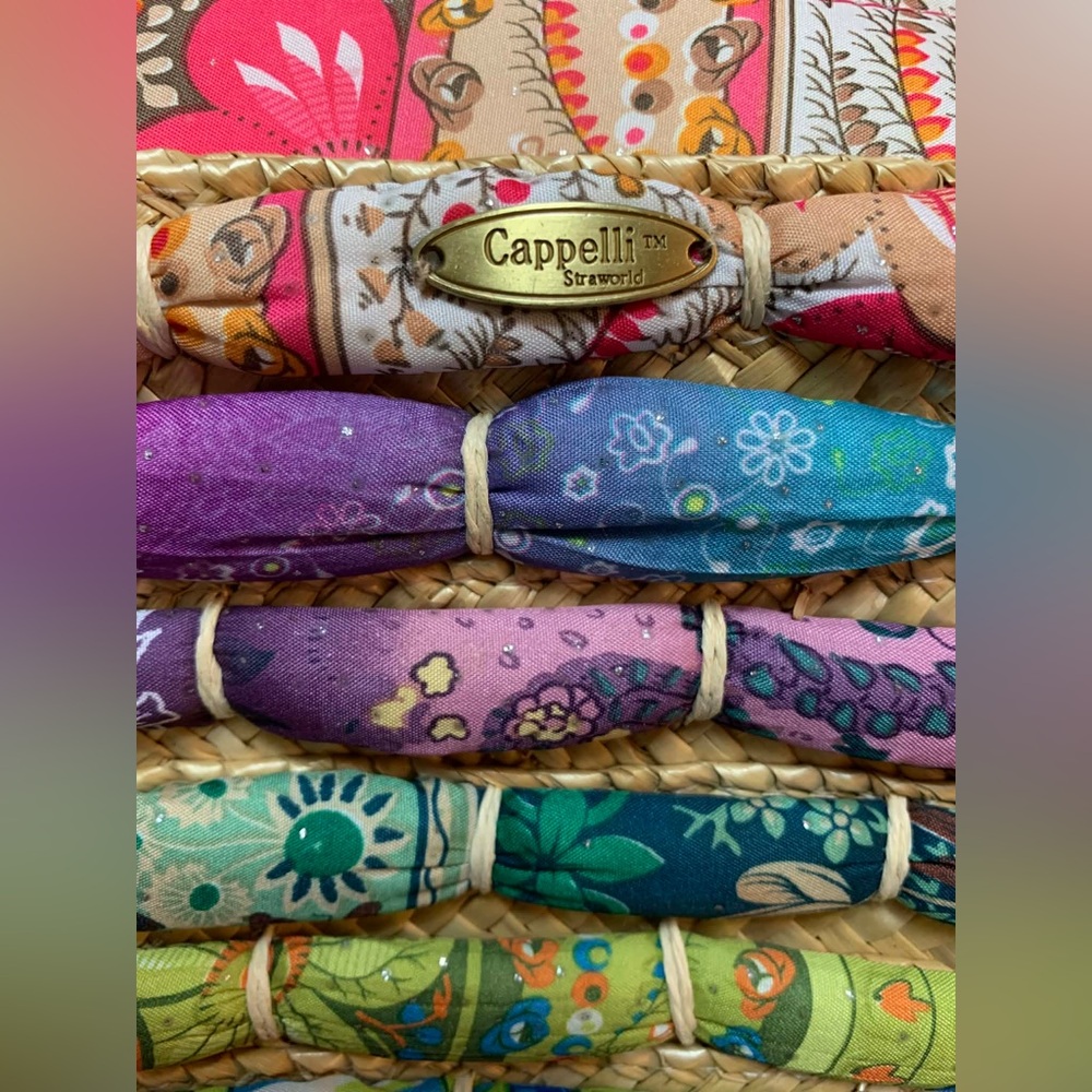 Cappelli Straworld Woven Straw Crossbody Bag with Colorful Fabric Accents - Picture 8 of 11